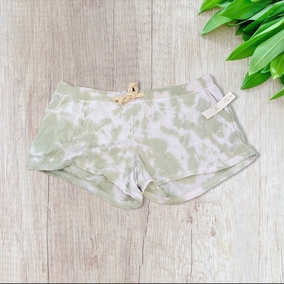 Theo & Spence Tie-Dye French Terry Pajama Shorts in Green XL - Picture 3 of 5